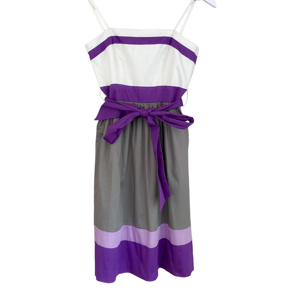 Max and Cleo NWT Purple Gray & White Color Block Belted Cotton Dress‎ Size 4